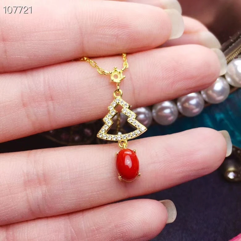 

fashion red coral ring and necklace jewelry set silver jewelry natural gem classic red color golden color women birthday gift