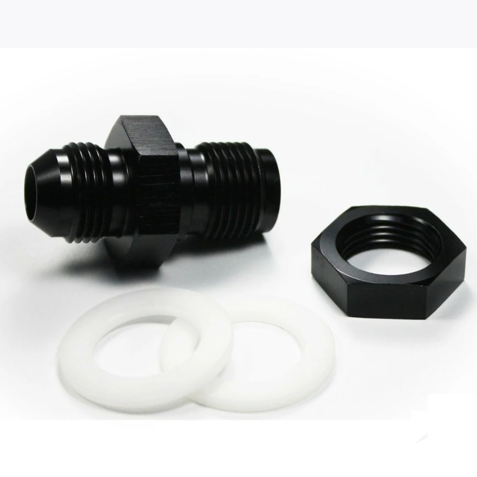 

Aluminum 10AN AN10 Flare Fuel Cell Bulkhead Fitting With Washer And Nut Black Auto Part