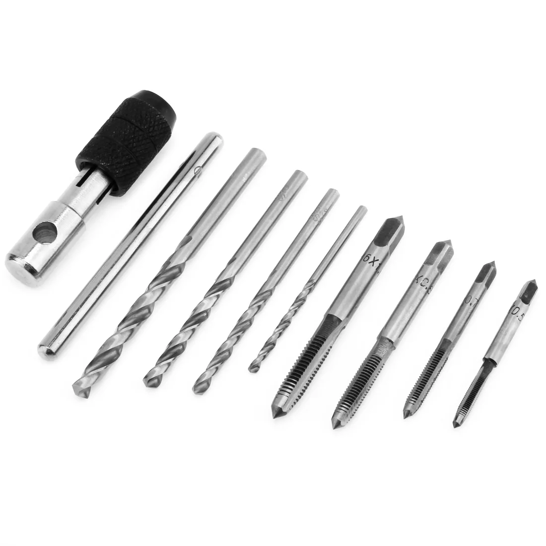 

9Pcs T Type Machine Hand Screw Thread Taps Reamer with 4pcs M3-M6 Tap Set and 4pcs 2.5-5.2 Twist Drill Bits and T Type Wrench