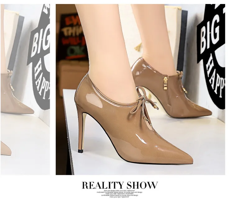 Женские ботильоны; зимние сапоги; zapatos de mujer; зимние сапоги; сапоги на высоком каблуке; пикантные лакированные туфли для ночного клуба с острым носком