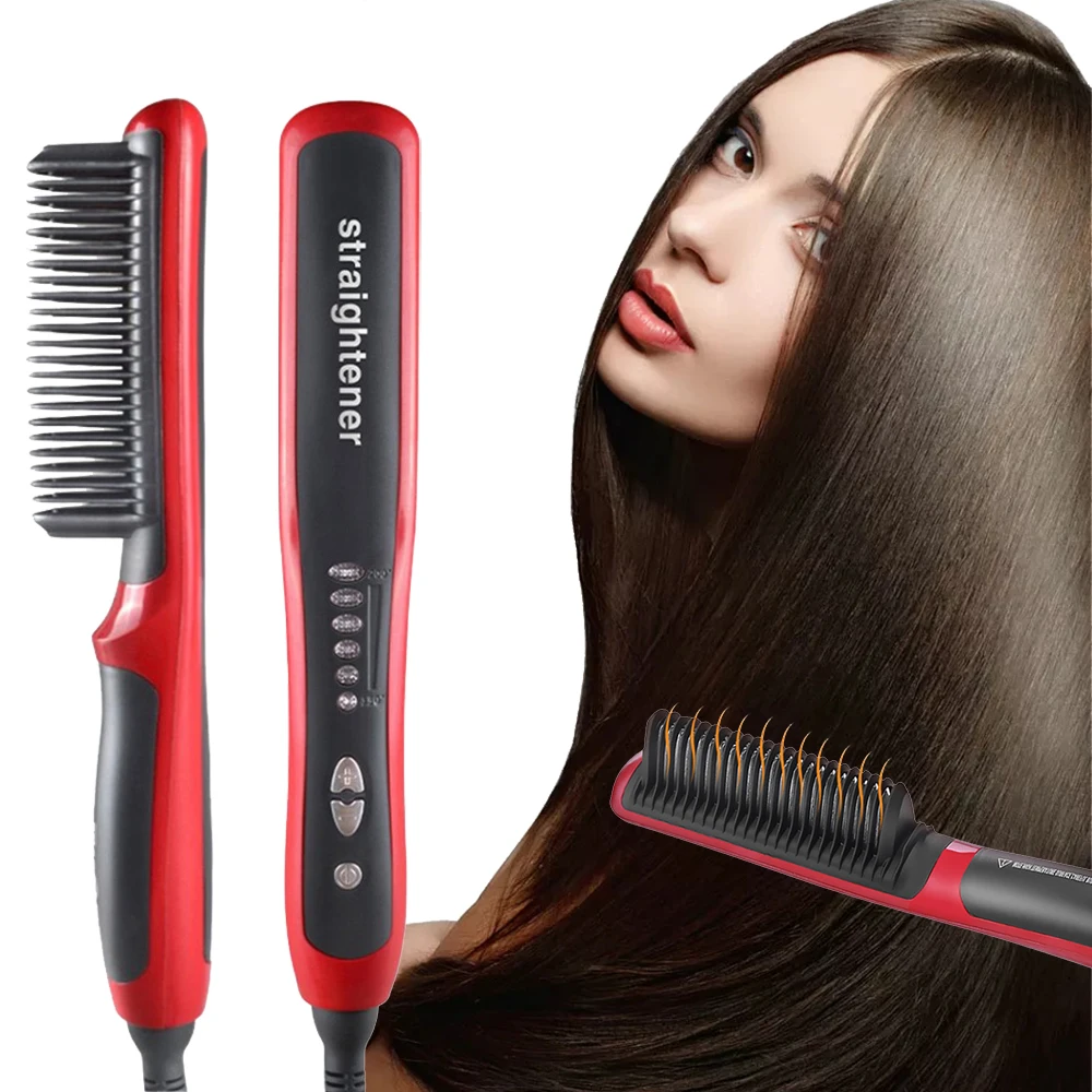 

Hair Straightener Comb Ceramic Fast Heating Straightening Brush With 6 Levels Of Temperature Control Hot Comb Hair Curler