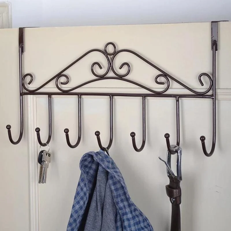 

Non-perforated Iron Art Back Door Hanger Multi-function Clothes Hat Bag Hanger With 7 Hooks Bathroom Kitchen Towel Door Hooks