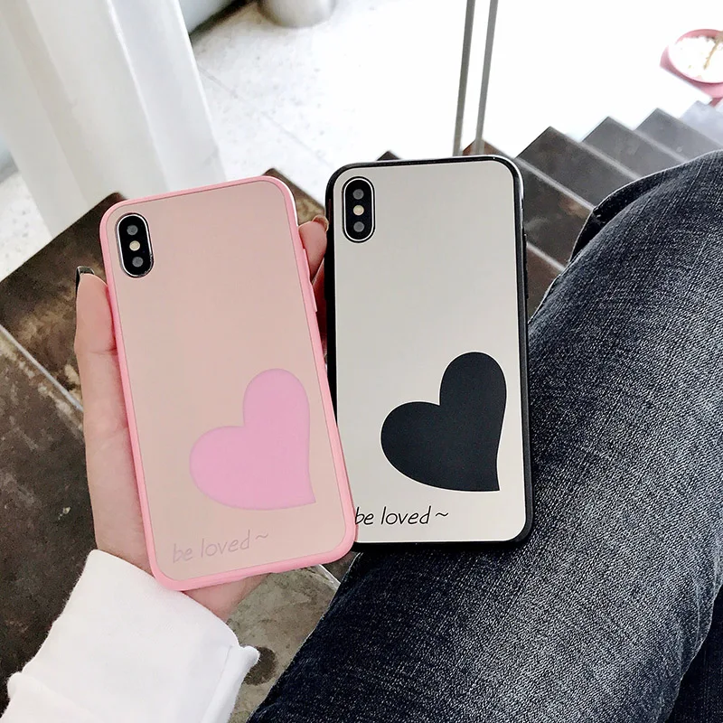 New Luxury Heart Letter Mirror Case for iPhone 11 Pro X XS Max XR Soft Cover Coque 8 7 6 6S Plus Makeup Girl |