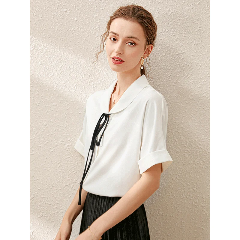 Из шифона с бантом футболка короткими рукавами рубашка для женщин чувство