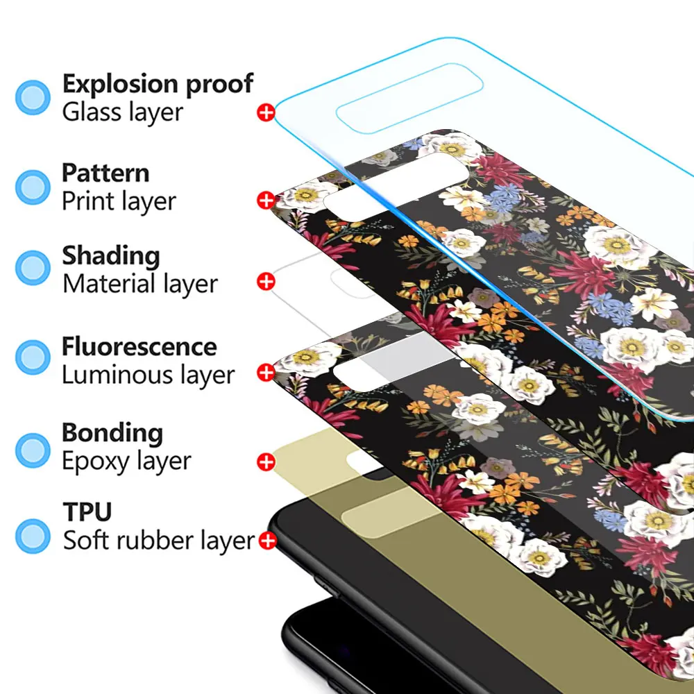 

Glass Case For Samsung Galaxy S10 S20 FE S8 S9 Plus S10e Note 8 9 10 Lite 20 Ultra Casos Phone Cover Hot Tropical Flowers