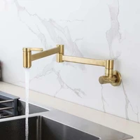 brass kitchen faucets brushed gold new sink mixer taps wall mounted dual handle single cold foldable stretch rotatable type