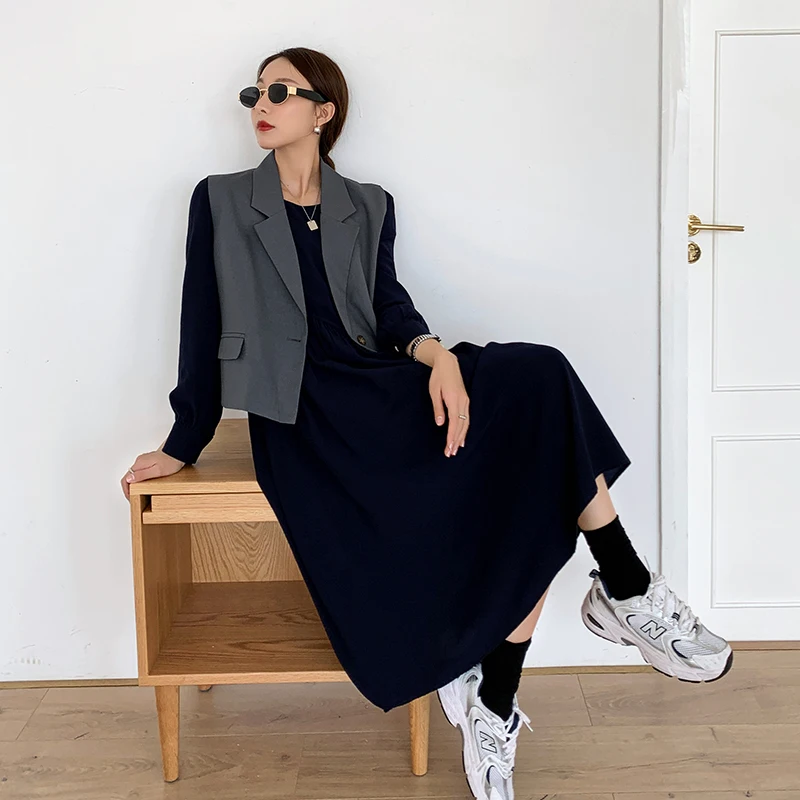 

Autumn Solid Color Elegant Blazer Women Jacket Women Korean Casual Loose V-Neck Long Sleeve Blazer Vest Blazer Femme пальто