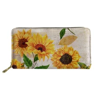 fashion women wallets sunflower pattern leather waterproof zipper purses art oil painting money bag clutch for ladies girls