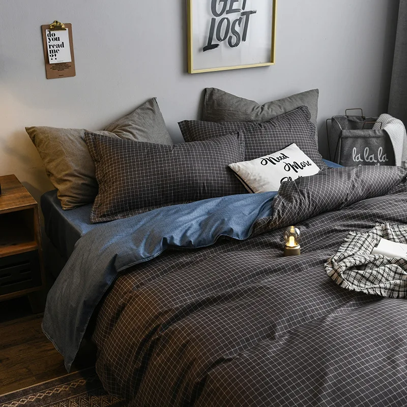 Классический Комплект постельного белья 5 размеров серая синяя сетка летнее