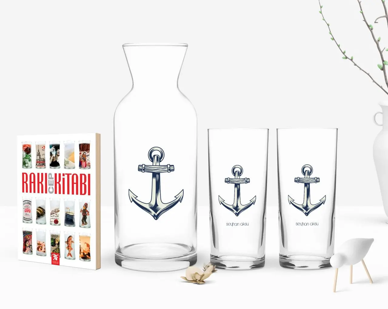 

Персонализированные красочные с рисунком якоря, фигурный двойной Arrack чашки графин и карманная книжка подарок Seti-1