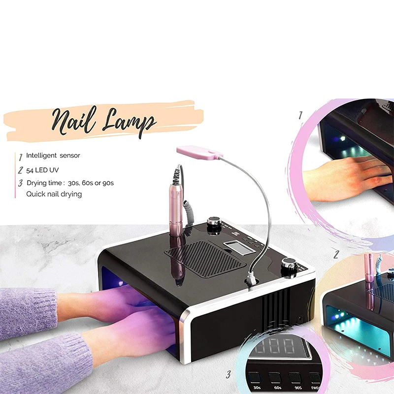

Multifunction 4 in 1 Electric Nail File Dust Vacuum Collector Suction LED UV Light Nail Polisher Pedicure Manicure Drill Machine