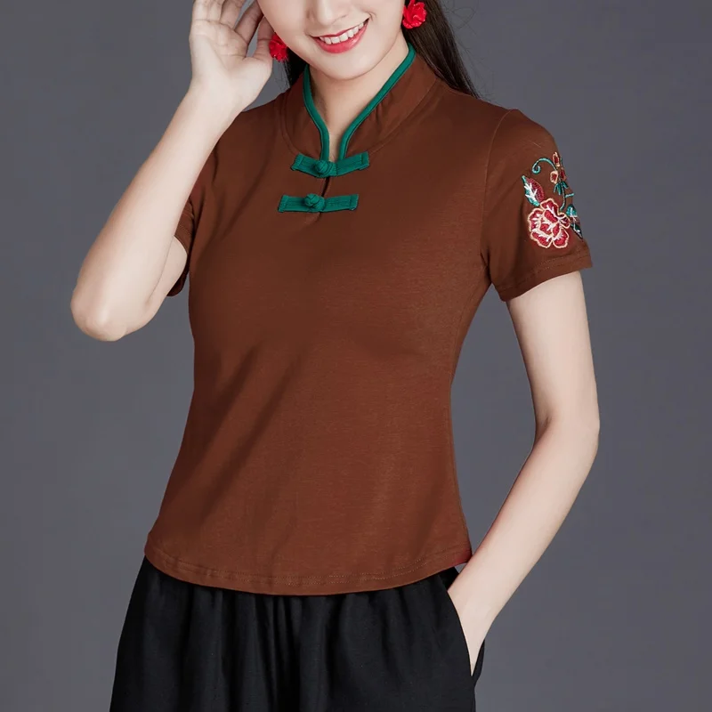 

Ladies Chinese Tops Women 2021 Chinese T Shirt Oblique Shanghai Shirt Qipao Cheongsam Top Chinese Style Clothing Women
