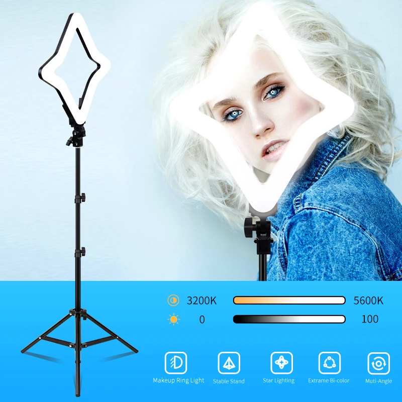 

PYNSSEU Star Ring Lamp Dimmable Ring Light with stand for Makeup YouTube, Bi-color 3200-5600K with 218pcs LED lighting