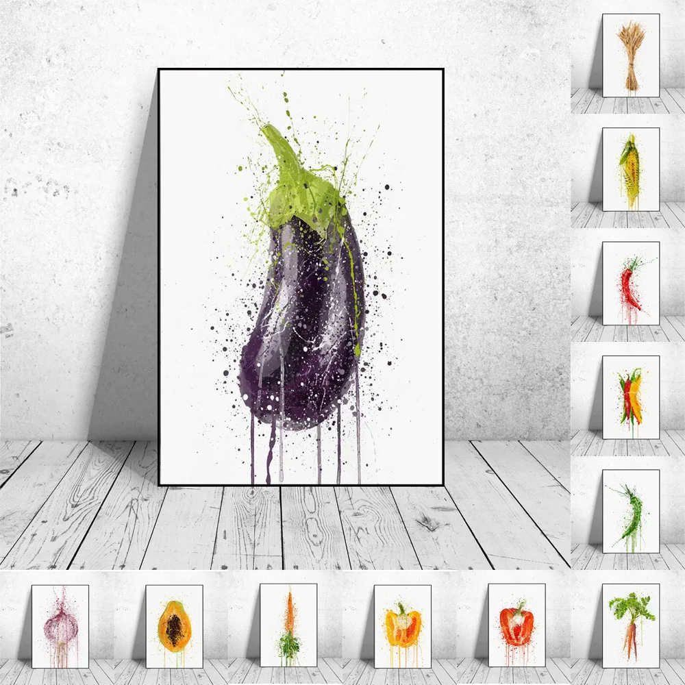 

Nordic Abstract Vegetable Poster Color Splashing Ink Art Deco Retro Poster Modern Print Minimalist Landscape