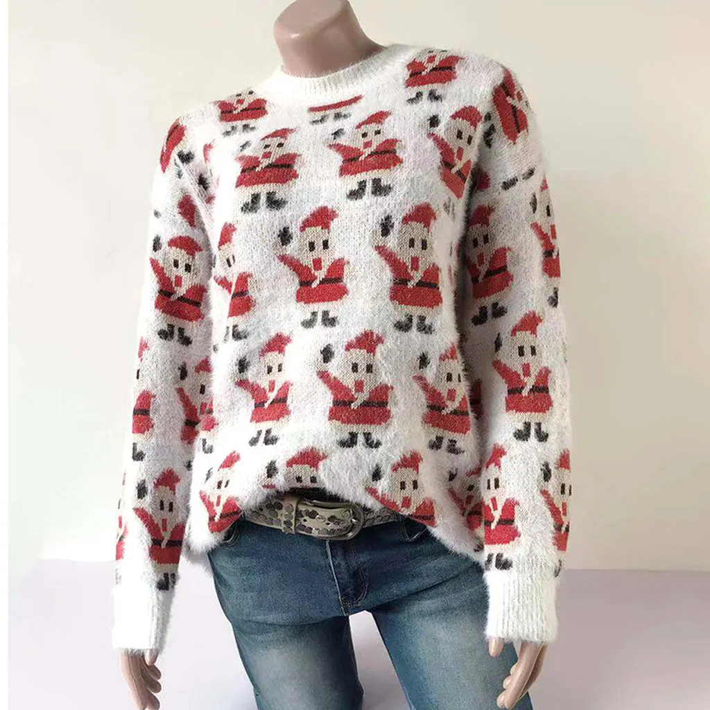 

2019 Christmas Snowman Printed Sweater Women Pullover O Neck Winter Clothes Women Knit Jersey Mujer Sweater Pull Femme Nouveaute