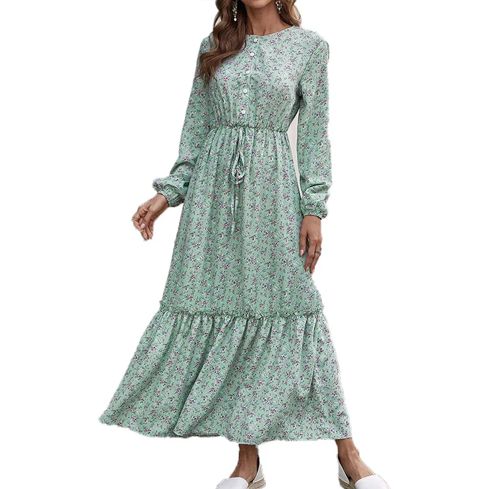 

Сарафан женский с принтом в стиле бохо, длинное повседневное свободное пляжное платье с длинным рукавом, женская одежда