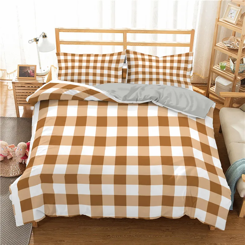 

Yellow Grid Bedding Set Home Decor Simple Duvet Cover Child Single Twin 2/3pcs Adult Double Queen King Bedcothes