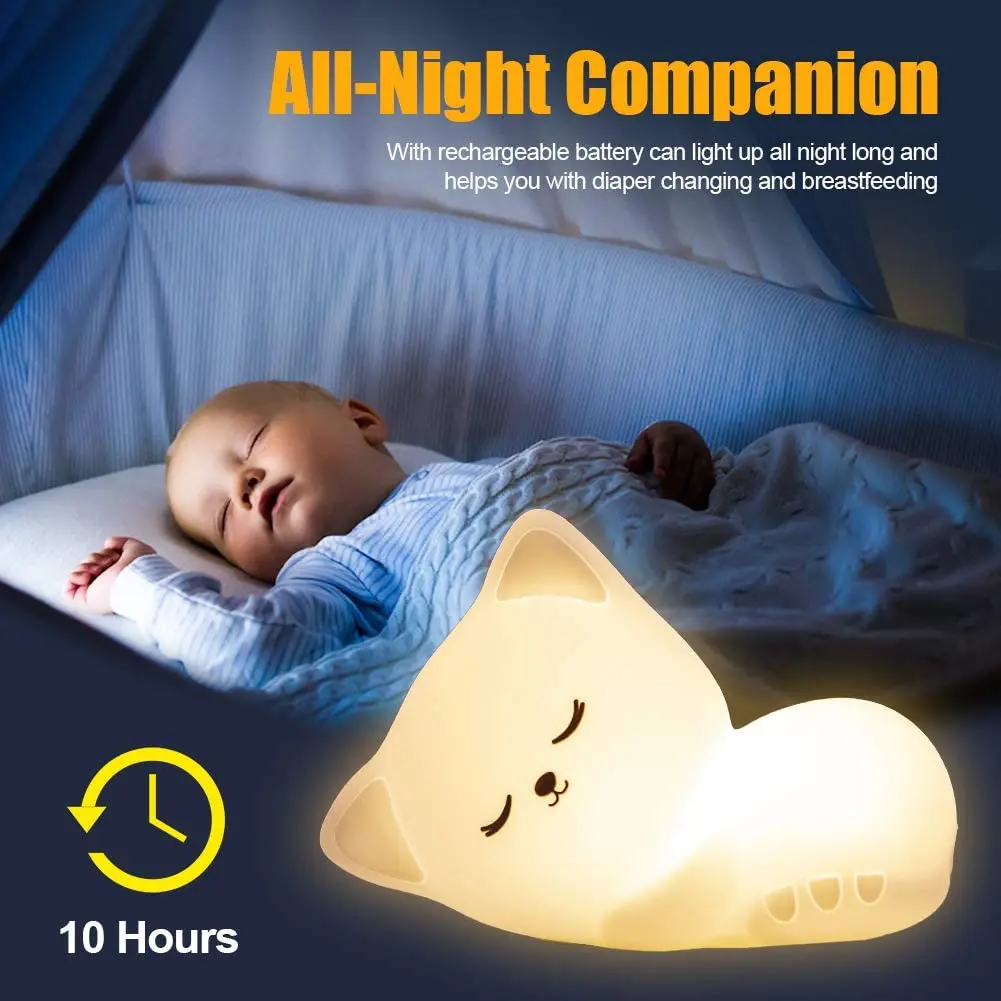 

Cute Kitty Kids Night Light Cat LED Pat Sleeping Lamp Birthday Gifts Room Decor Bedroom Decorations For Baby Girls Boys Children