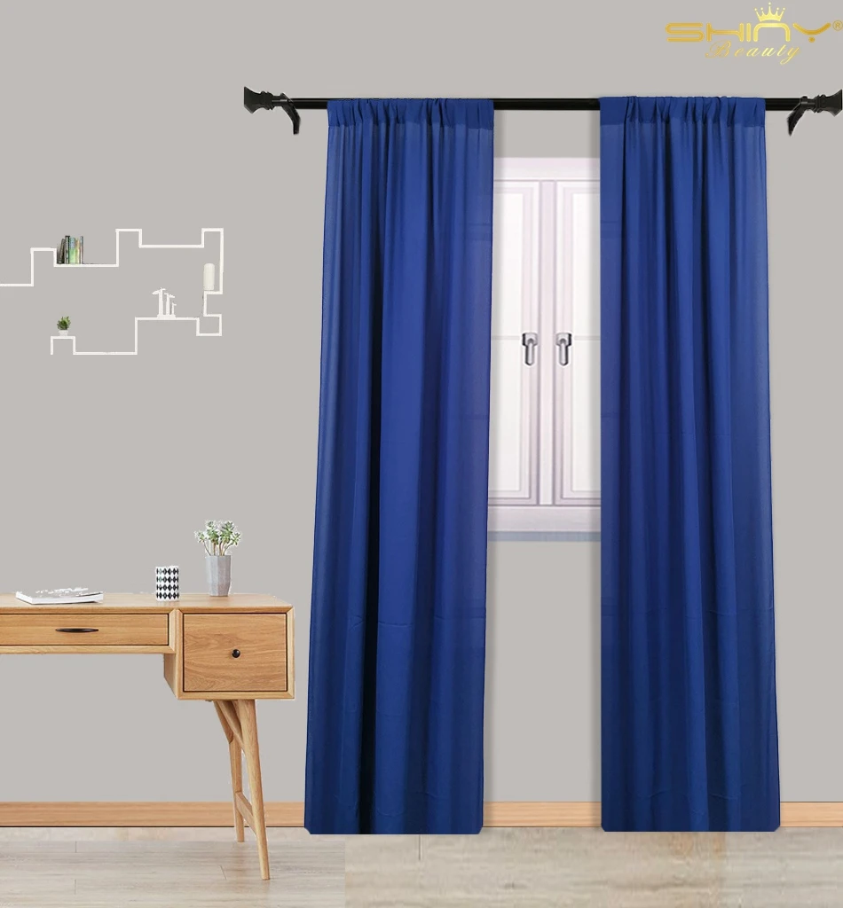 Blue-1 panel Бордовая прозрачная занавеска на окно 29x96 дюймов, 1 панель, бордовые шифоновые занавески для гостиной, тюль, шифон, Backdrop-M190919 - Цвет: Blue-1 panel