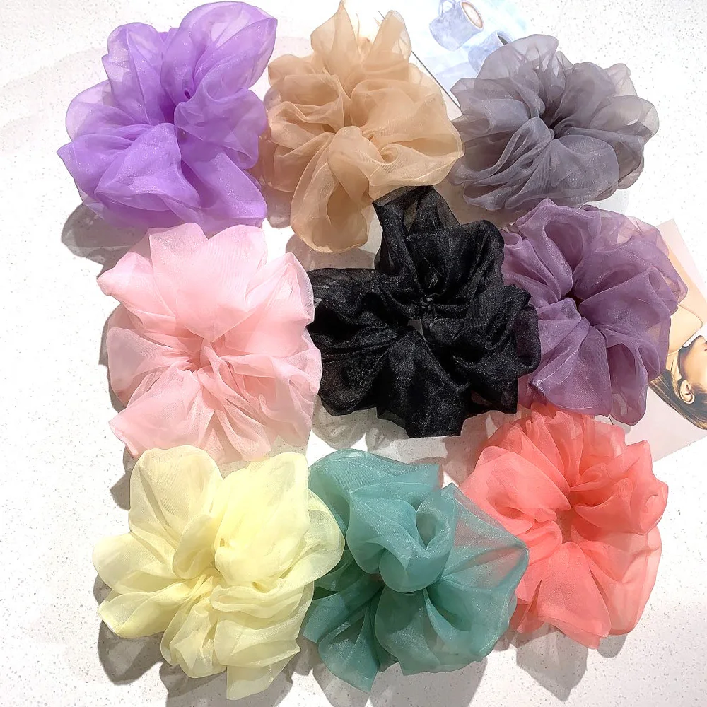 

Sweet Candy Color Oversized Hair Scrunchies Organza Elastic Hair Band Women Fashion Temperament Hair Tie Ponytail Holder Summer