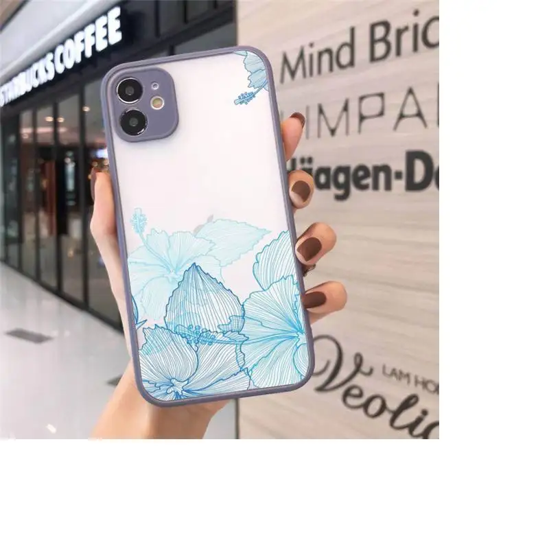 

Phone Case For iPhone 12 11 Mini Pro XR XS Max 7 8 Plus X Watercolor flowers gold leaves Matte transparent Gray Cover