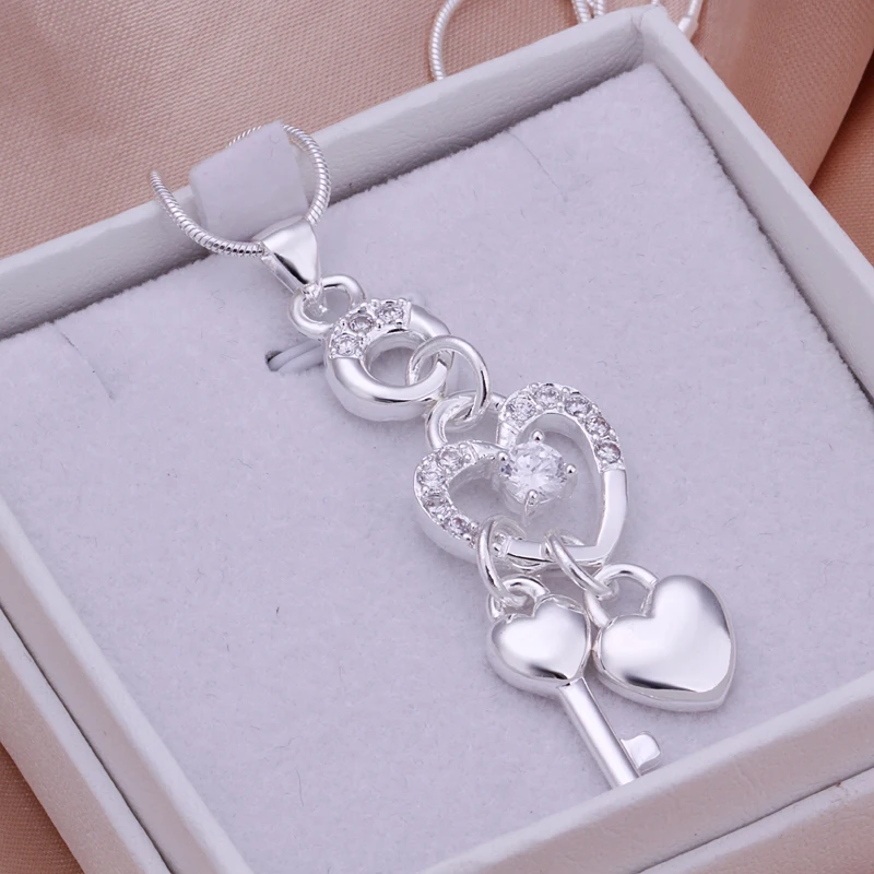 

11TK New Fashion Women Jewelry Pendant Necklace Female Wedding Necklaces 925 Sterling Silver Key Pendant