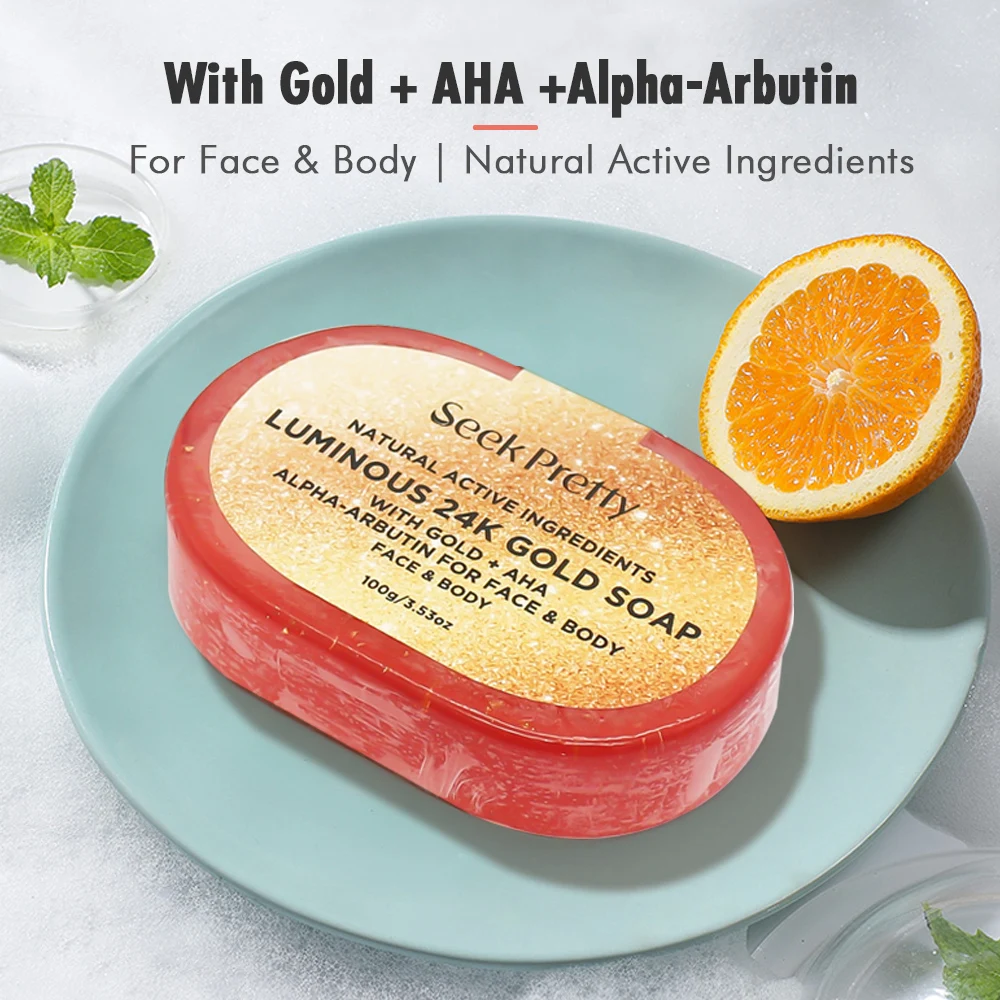 Seekpretty-jabón dorado de 24k para limpieza profunda, cuidado de la piel, reduce las marcas de acné, manchas, líneas finas, alivia la piel, unifica el tono de la piel, cuidado facial