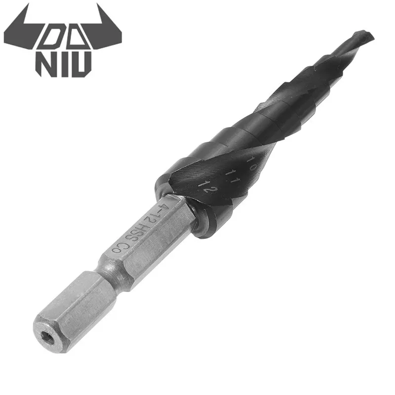 Конусный сверло DANIU HRC89 с покрытием AlTiN и диаметром от 4 до 12 мм из высокоскоростной стали M35 с кобальтовым конусом и шестигранным хвостовиком для работы с древесиной.