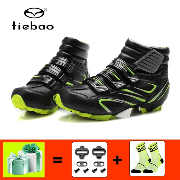 1430 green with gift TIEBAO sapatilha ciclismo mtb Мужская зимняя обувь с самоблокирующимся замком SPD patillas MTB Мужская обувь для внедорожников, велосипедная обувь суперзвезды - Цвет: 1430 green with gift