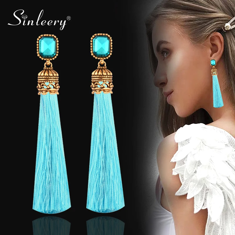 SINLEERY женский красные черные квадратным кубическим Zirocnia длинные шелковые серьги