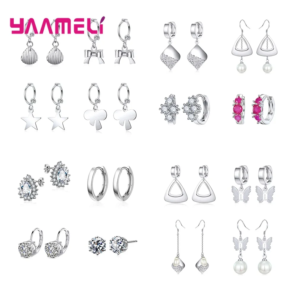 

4 Pcs Lots Drop Earrings For Women Girls 925 Sterling Silver CZ Crystal Best Friend Gift 2021 Trend Fashion Jewelry Wholesale