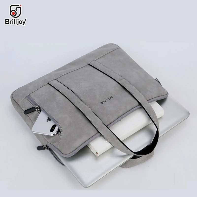Brilljoy Handbag PU Waterproof Scratch-resistant Laptop Briefcase 13 14 15 inch Notebook Shoulder Bag Carry Case women and men