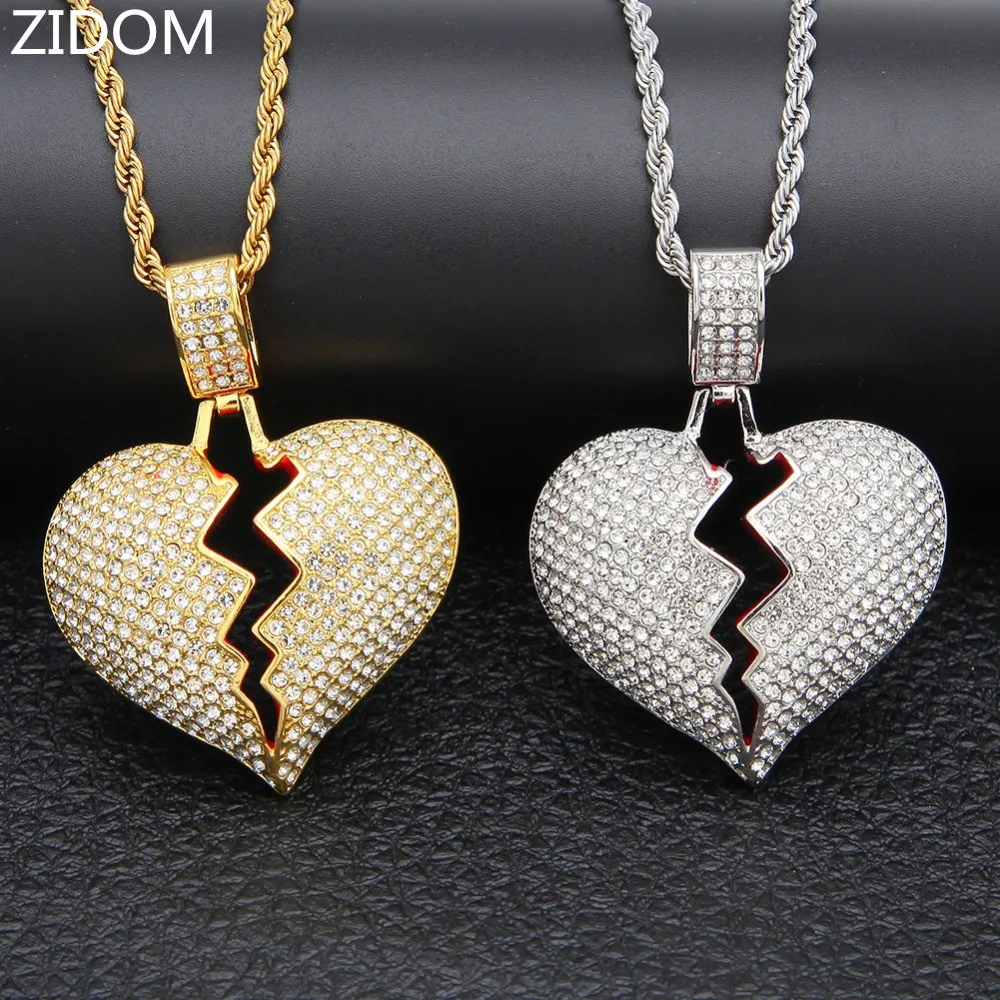 Новинка 2018 мужское ожерелье в стиле хип-хоп с кулоном виде сверкающего сердца