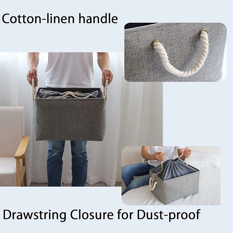 

Large Storage Baskets, Foldable Laundry Baskets with Drawstring Cover and 2 Handles, Storage Open Bins, Baskets