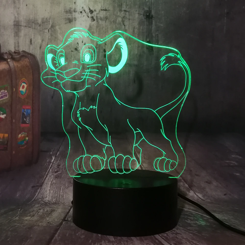 Милый маленький светодиодный 3d светильник Simba Король Лев ночник 7 цветов