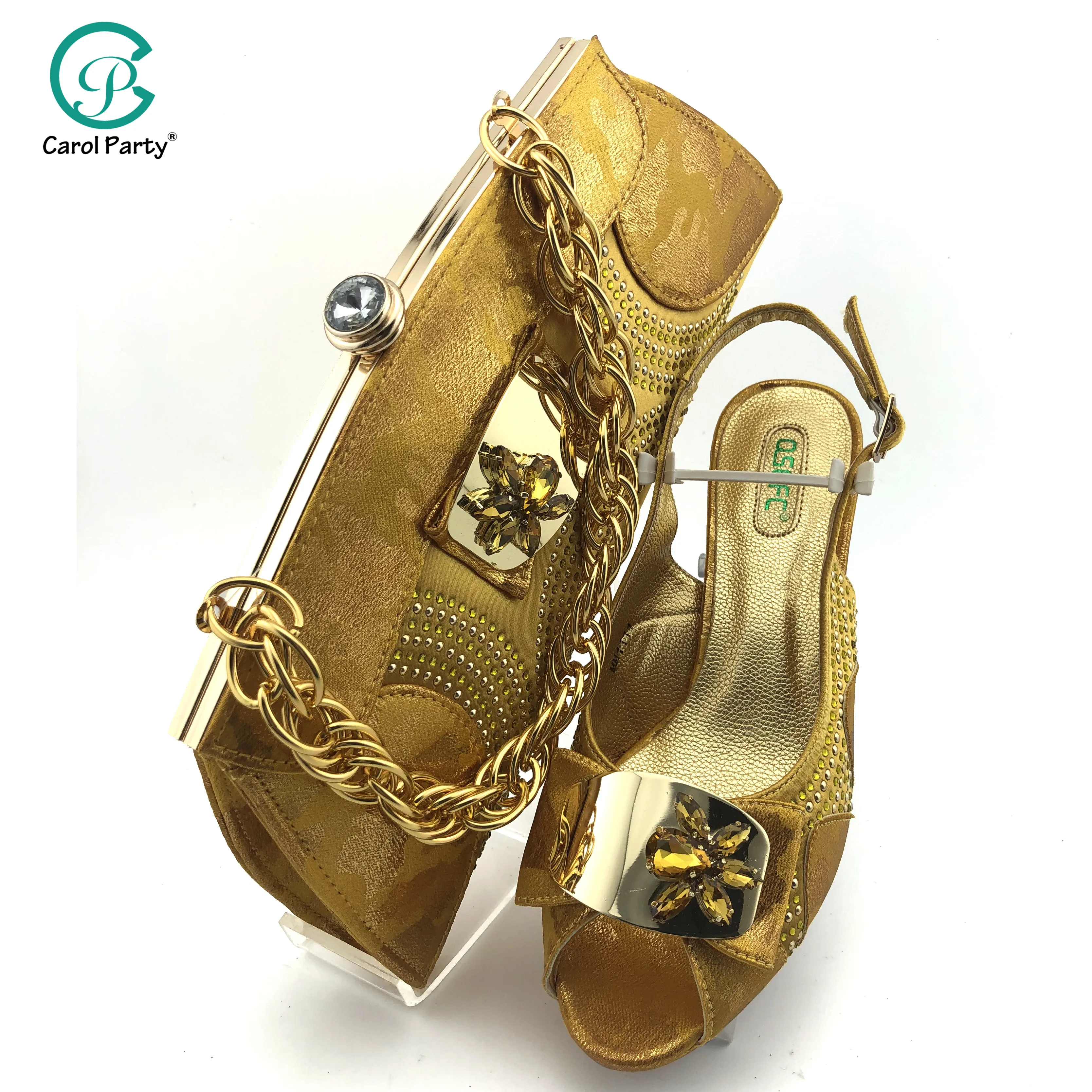 

African Golden Special Design Ladies Matching Shoe and Bag Material with Pu Italian Shoes and Bags Set for Party Women Shoes