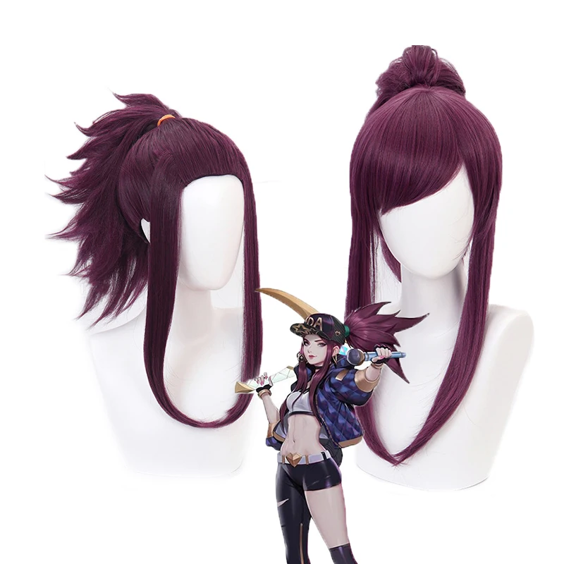 Игра LOL кДа Akali темно-фиолетовый хвост термостойкие синтетические волосы