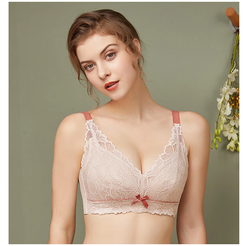 

Women's Wire Free Flower Lace Bra 34 36 38 40 42 B C D E F