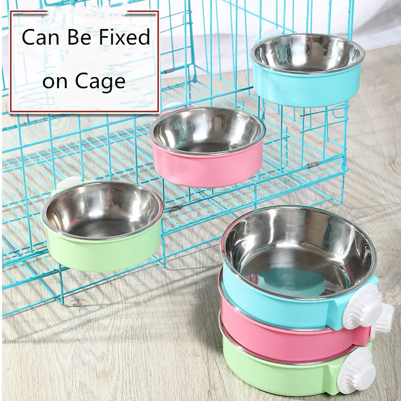 Двойная миска для собаки домашних животных станция Нержавеющая сталь воды Еда