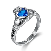 irish wedding ring claddagh for women ladies stainless steel blue cubic zirconia stone heart shape hands cown ireland jewelry