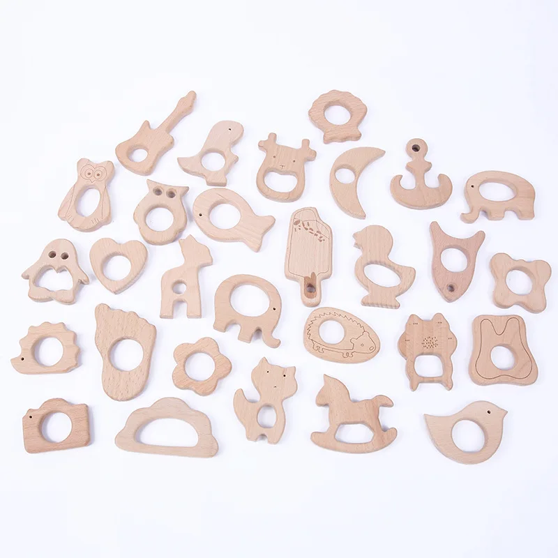 

2Pcs Baby Animal Natural Beech Teething Wooden Beads Toy Baby Teether Gift Rattle Diy Accessories Wood Crafts