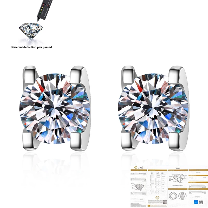 

Moissanite 925 silver beyaz altın düğme küpe kadınlar için toplam 0.5ct her 1ct yuvarlak kesim D VVS güzel takı