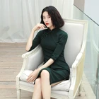 Женское трикотажное платье-Ципао Sheng Coco, зеленое эластичное трикотажное платье, новинка 2020, эластичное платье, размеры 3XL, 4XL