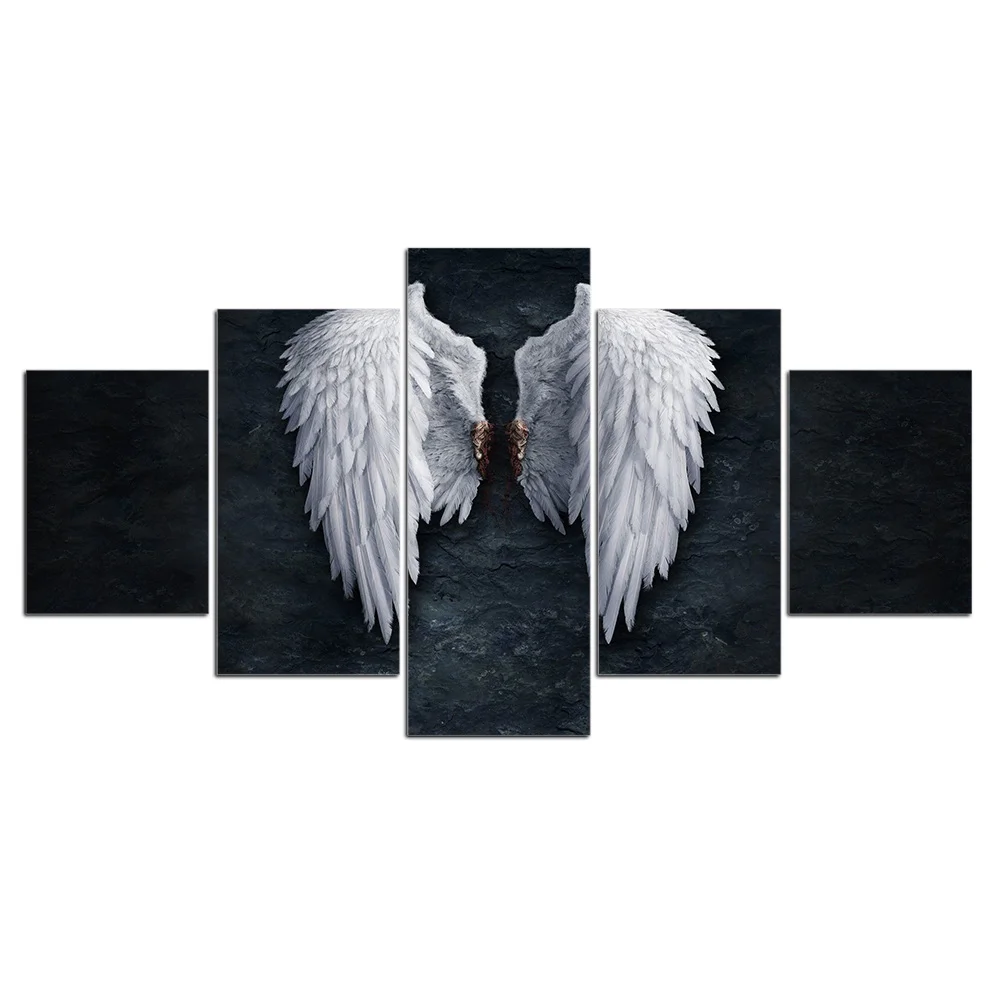 

Modern Canvas Living Room Pictures Painting Wall Artwork 5 Panel Feather angel wings HD Printed Modular Poster Home Decor