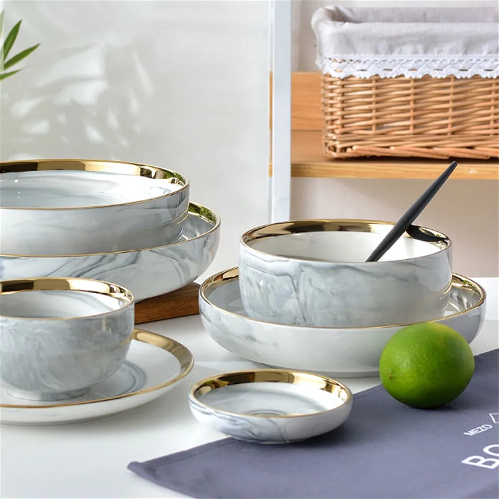Фарфоровая тарелка с мраморным узором керамическая обеденная кухонная посуда
