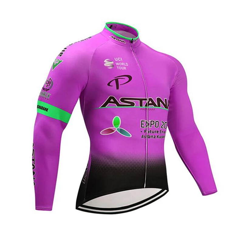 Long jersey Весна Осень Команда Астана длинный рукав Велоспорт Джерси Набор Ropa Ciclismo дышащий гоночный велосипед одежда MTB велосипед гелевая Подушка 19d - Цвет: Long jersey