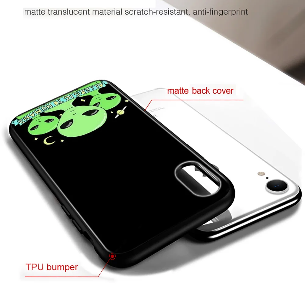 

Bright Black Cover Cute Alien Cartoon For iPhone 2020 11 Pro XS Max XR X 8 7 6 6S Plus 5 Phone Case