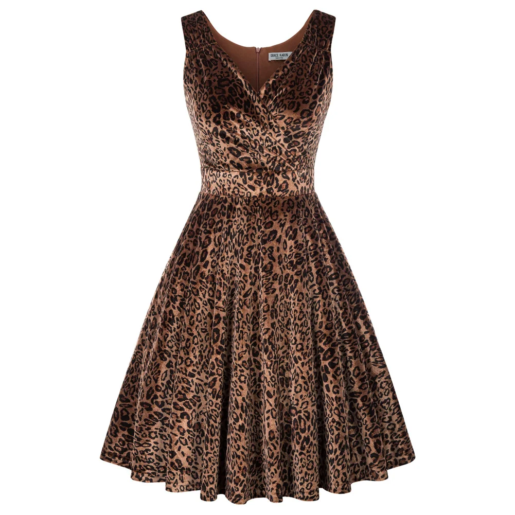 

GK Women Velvet Dress Leopard Pattern Sleeveless Surplice V-Neck Flared A-Line Flared A-Line Silhouette Surplice V-Neck Dresses