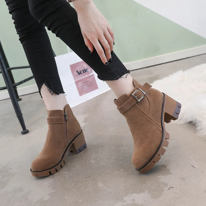 2019 женские Ботинки Martin из замши кожаные туфли оксфорды на высоком каблуке