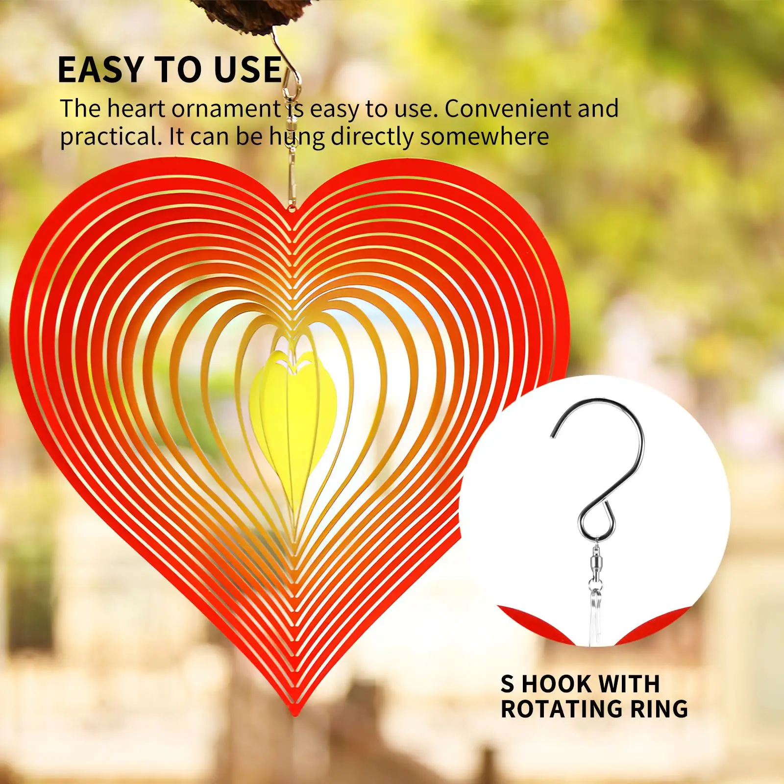 

Вращающаяся ветряная Колокольчик из нержавеющей стали, сердце, ветряной Спиннер, сердце, ветряной Ловец, подвесное украшение в виде сердца, ...